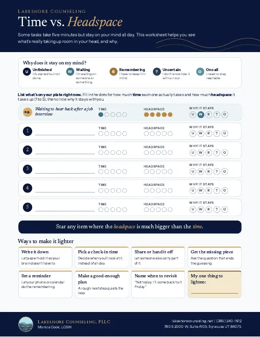 Preview of the Time vs. Headspace worksheet